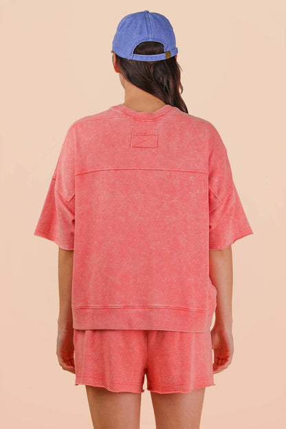 PLUS SIZE Mineral Washed Knit Casual Top & Shorts