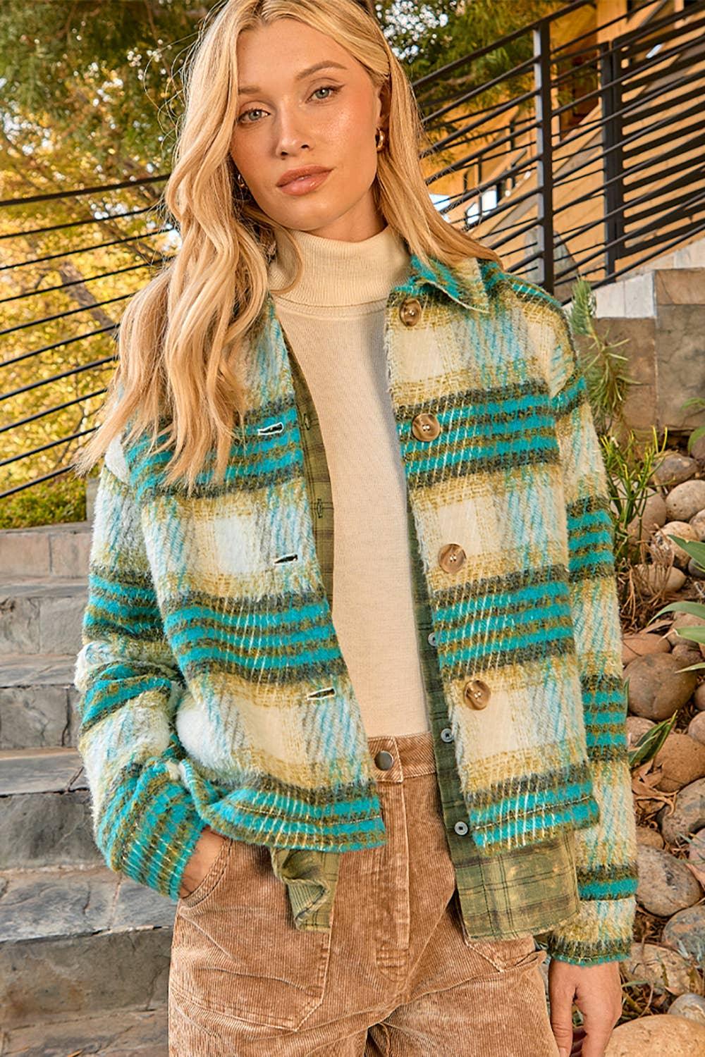 Plaid Printed Jacket - Southern Sassy Boutique