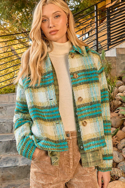 Plaid Printed Jacket - Southern Sassy Boutique