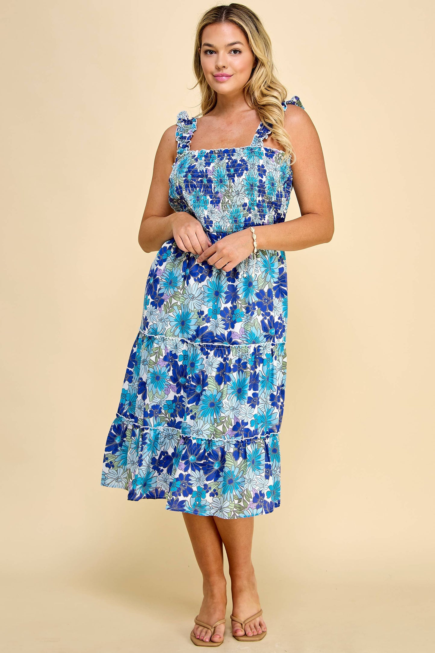 Curvy Floral Smoked Midi Dress