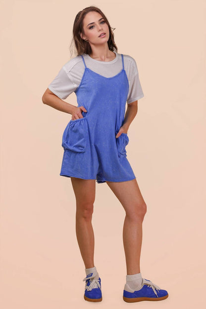 Mineral Washed Sleeveless Casual Knit Romper