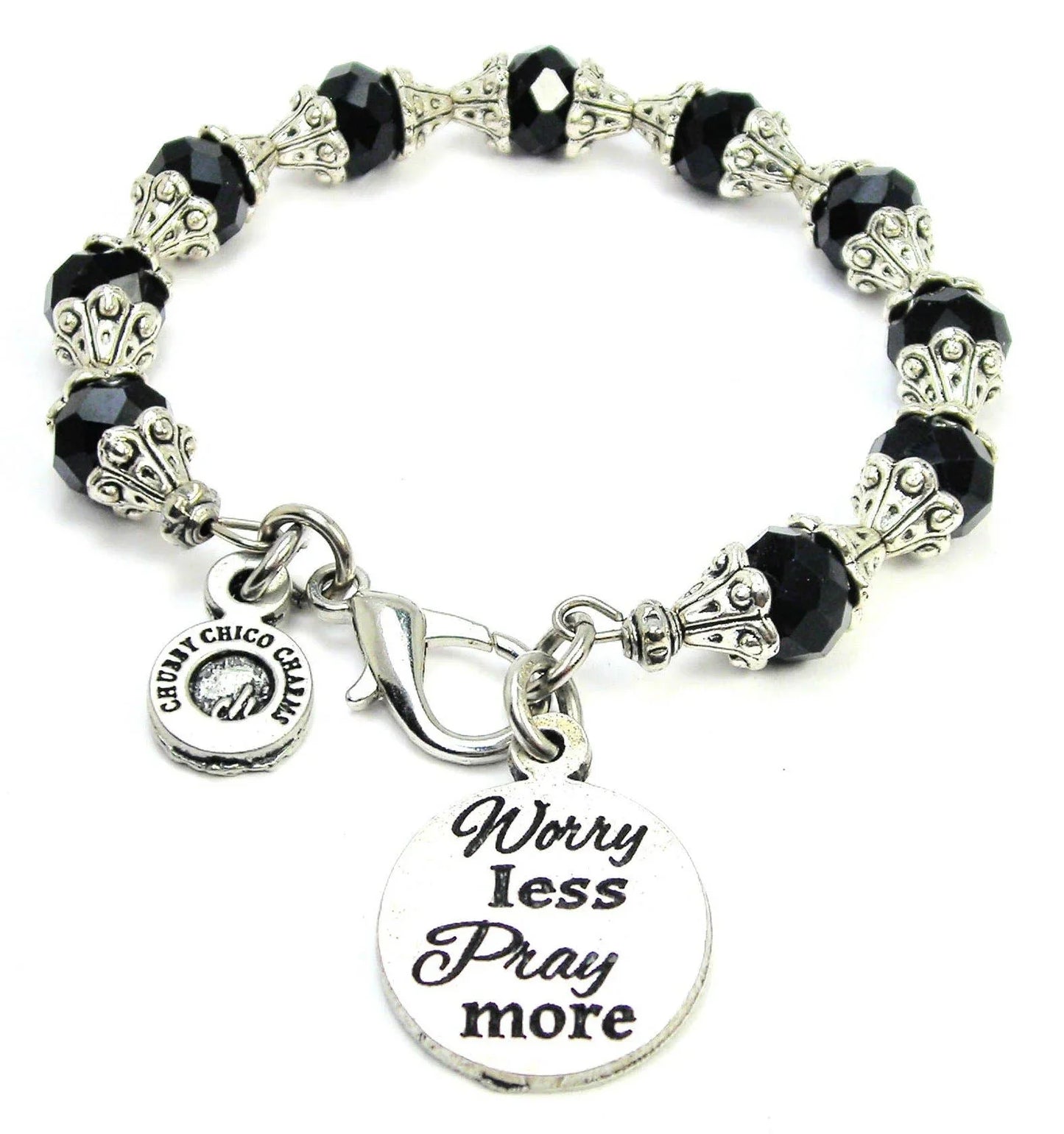 Worry Less Pray More Capped Crystal Bracelet - Southern Sassy Boutique
