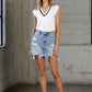 High Waist Raw Hem Distressed Mini Skirt