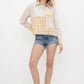 Mix Plaid Pocket Front Button Up Crop Shirt