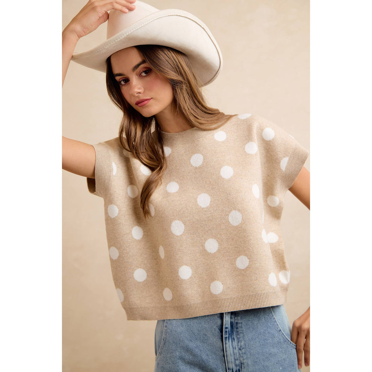 Polka Dot Knit Sleeveless Sweater