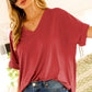 Short Roll-Up V-Neck Casual Knit Top