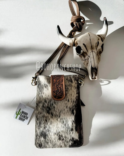 HAYDEE PHONE CROSSBODY mobile Western Tooled Leather Cowhide - Southern Sassy Boutique