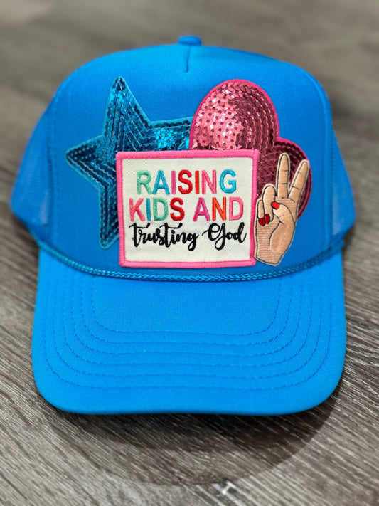 Raising Kids & Trusting God Christian Trucker Hat - Southern Sassy Boutique