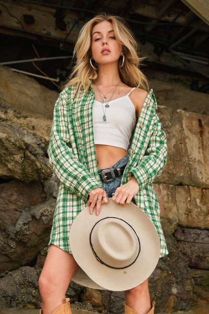 Yarn Dyed Plaid Metallic Wool Blend Button Jacket