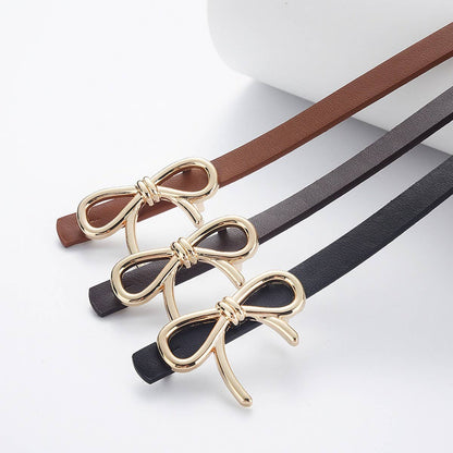 Bow Faux Leather Skinny Belt