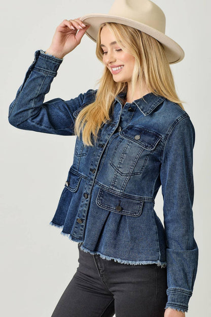 Washed Denim Peplum Jacket - Southern Sassy Boutique