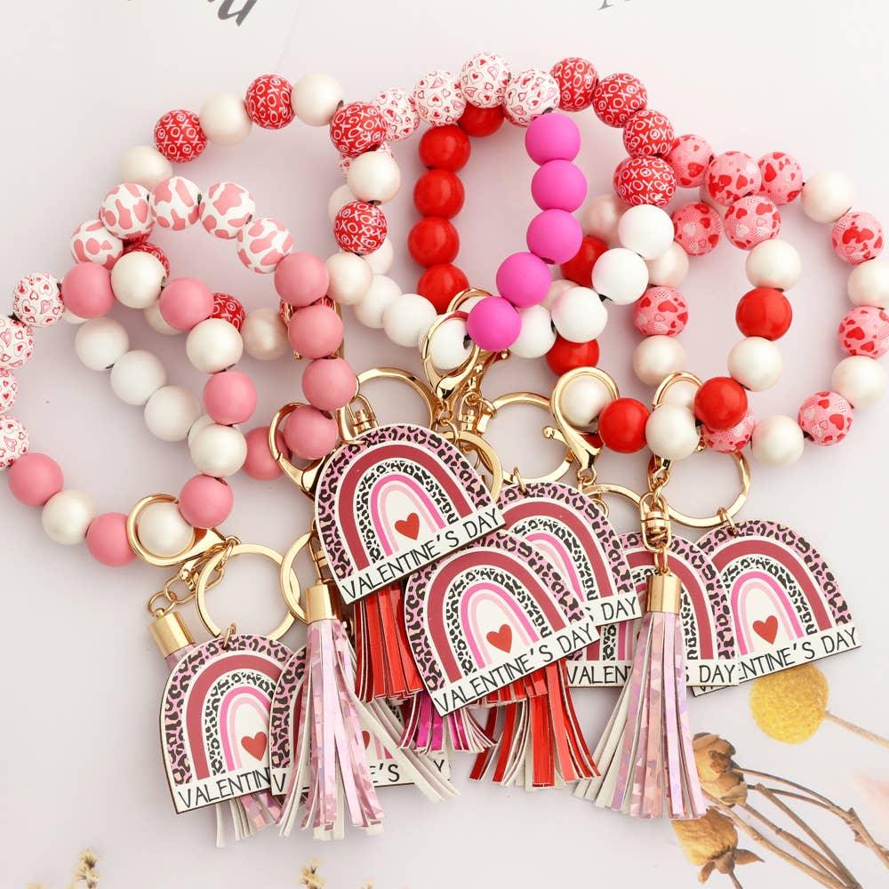 Valentine'S Day Love Bracelet Wooden Bead Keychain - Southern Sassy Boutique