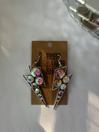 Western Rhinestone Bling Lightning Thunderbolt Earrings - Southern Sassy Boutique