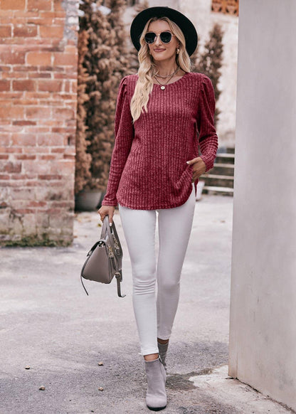 Soft Ribbed Knit Puff Sleeve Top - Southern Sassy Boutique