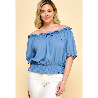 Curvy Solid Peasant Blouse