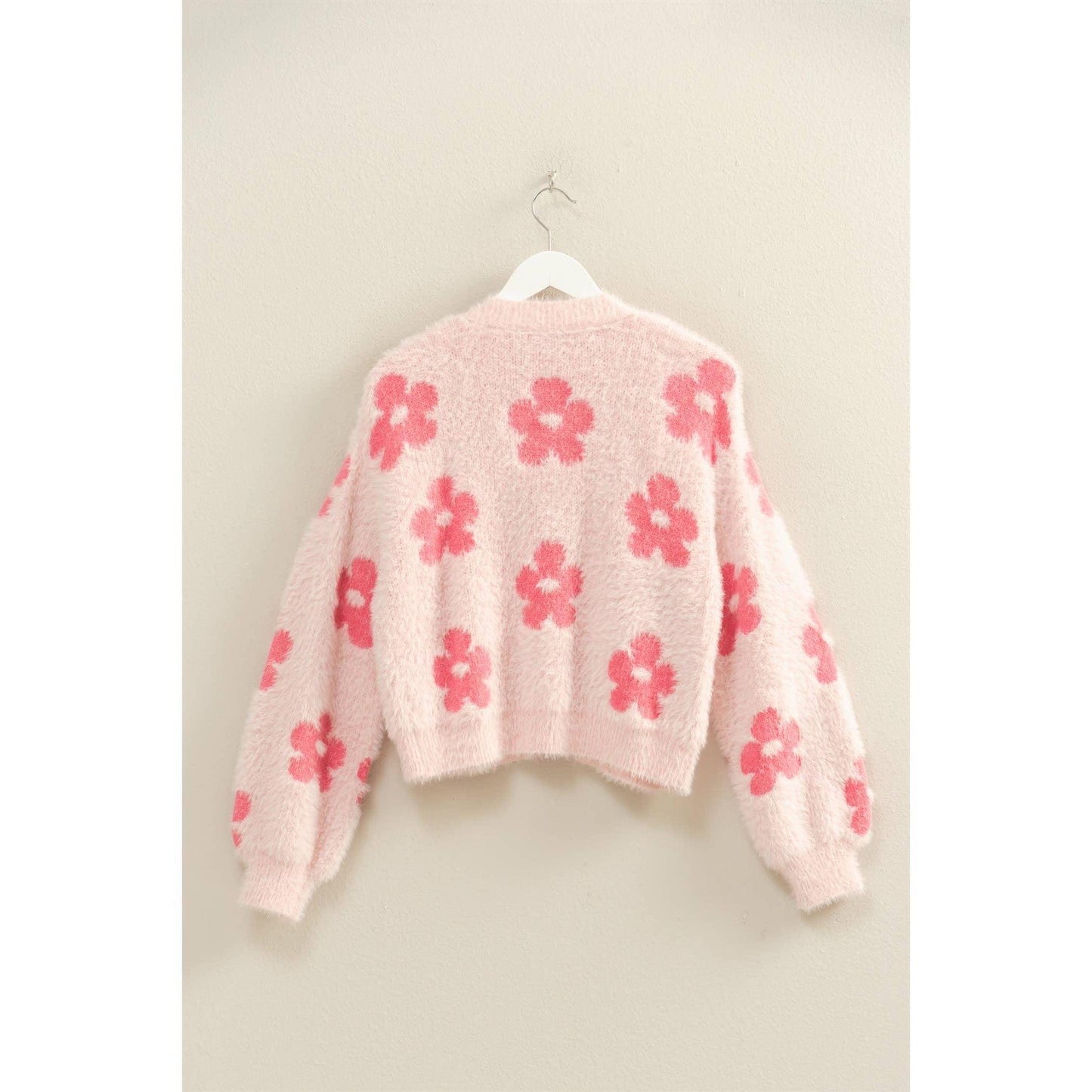 Floral Pattern Fuzzy Sweater Cardigan - Southern Sassy Boutique
