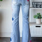 Floral Embroidery Flare Denim Pants