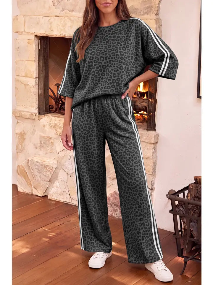 Leopard Varsity Stripe Pant Set