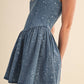 STAR PRINTED DENIM FLARED MINI DRESS