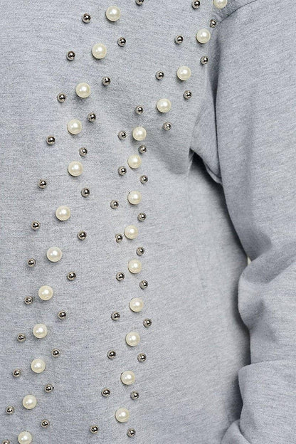 Long Sleeve Pearl Detail Hoodie - Southern Sassy Boutique