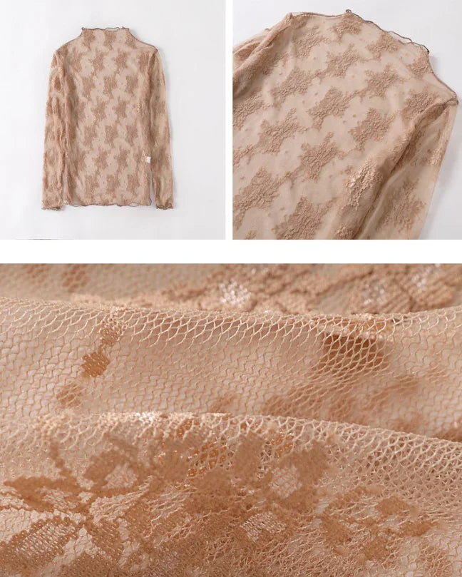 Semi Sheer Mesh Floral Lace Layering See Through Top - Southern Sassy Boutique