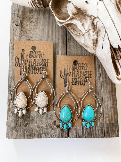 Western Teardrop Stone Dangle Earrings - Turquoise - Southern Sassy Boutique