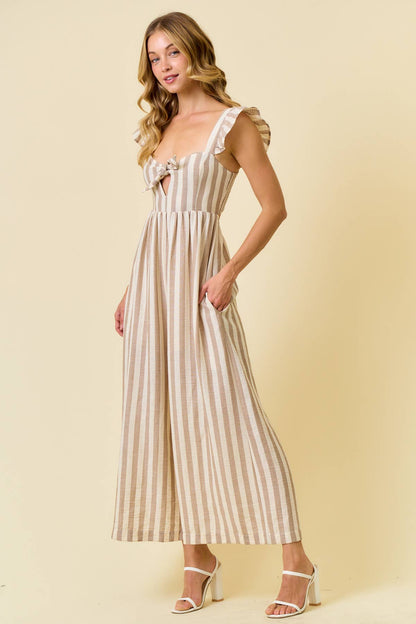 Stripe Cotton Gauze Wide Leg Jumpsuit
