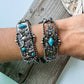 Western Steer Bracelet Navajo Style Turquoise Accent - Rhinestones