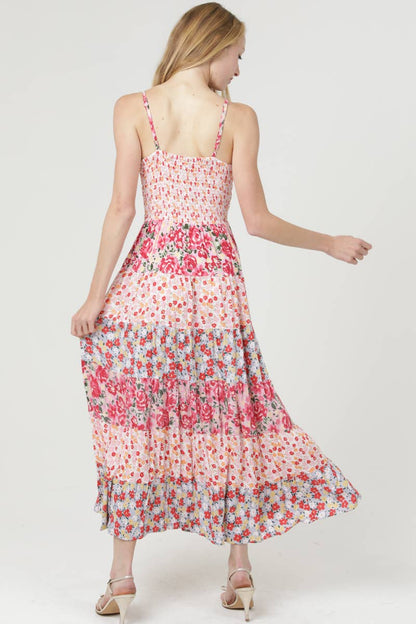 V Neck Twist Front Floral Tiered Maxi Dress