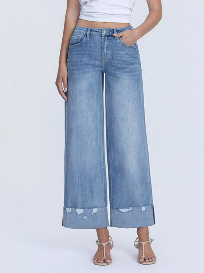 HIGH RISE MEDIUM WASH CUFFED WIDE JEANS LV1604