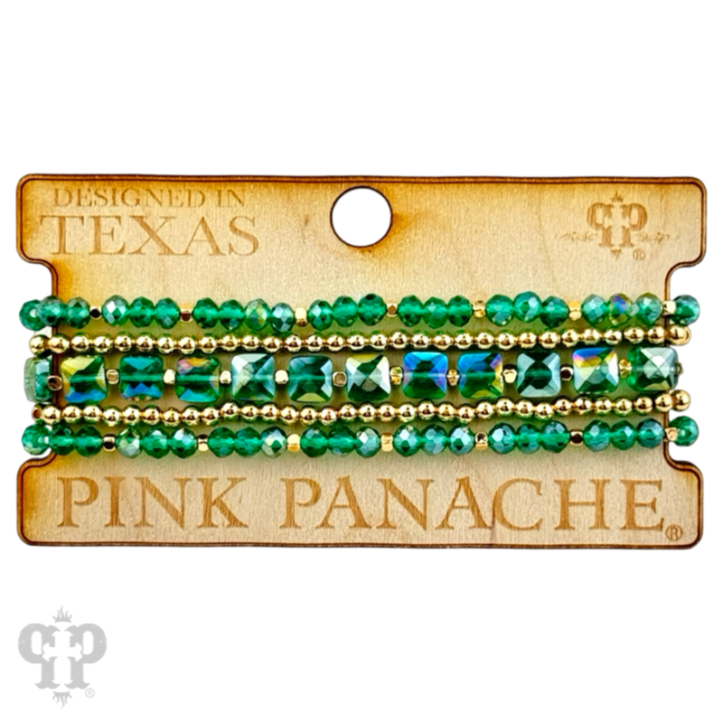 Square and round faceted bead bracelet stack