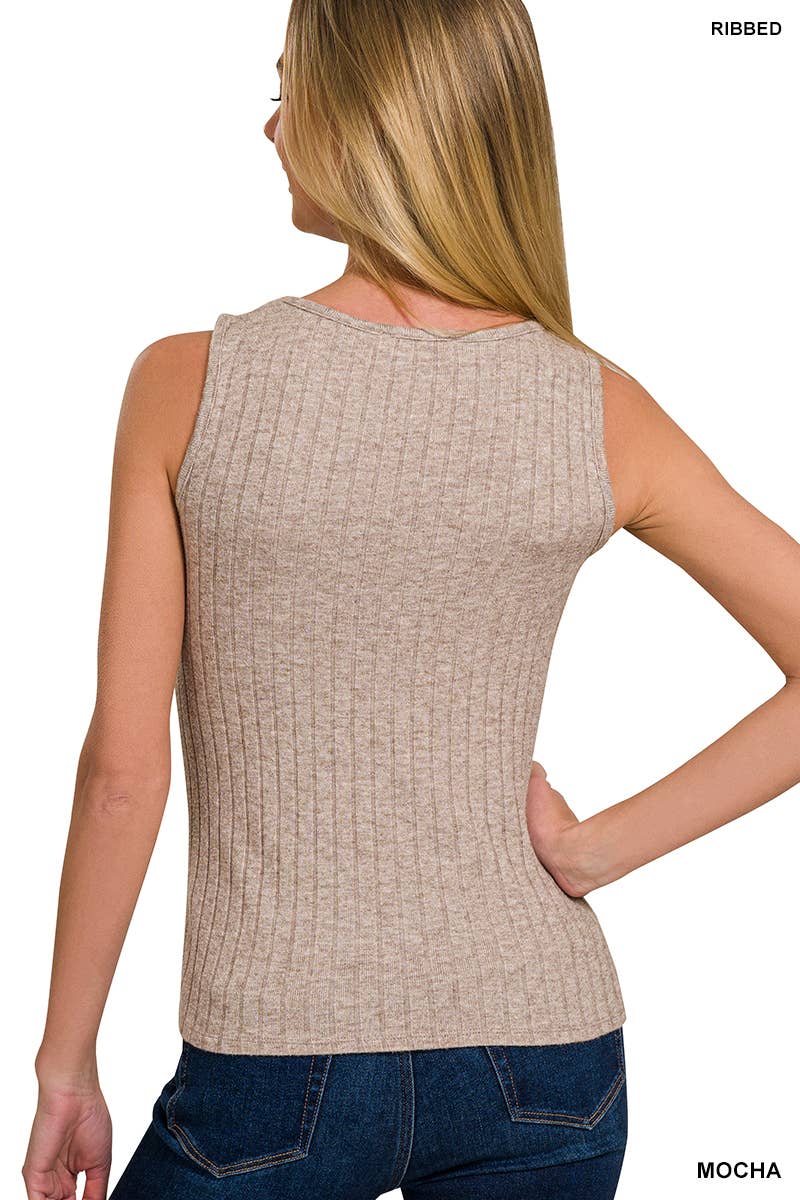 Ribbed Square Neck Tank Top