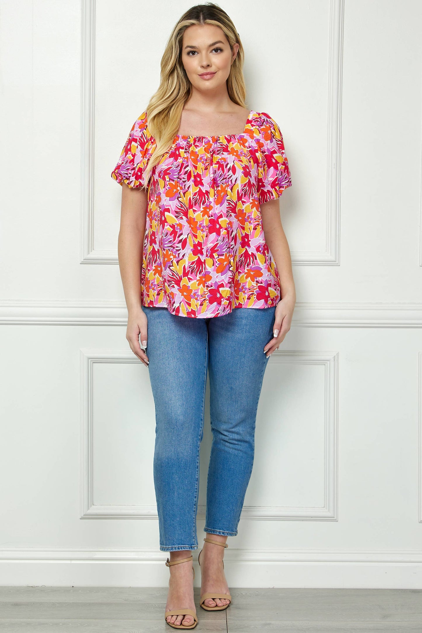 Curvy Short Sleeve Trapeze Blouse   