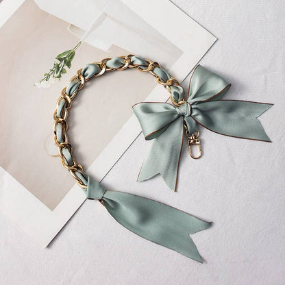 Elegant Silk-Wrapped Metal Chain Bag Charm DP25H608