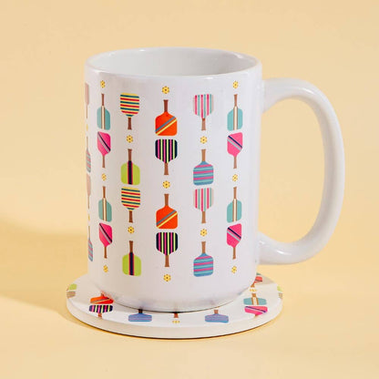 Pickle Ball Pattern 15Oz Mug With Matching Coaster Gift Set