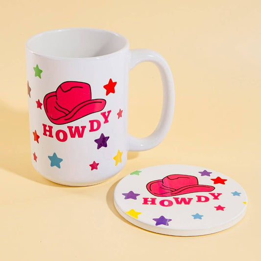 Howdy Western Cowboy Hat 15Oz Mug With Matching Coaster Gift