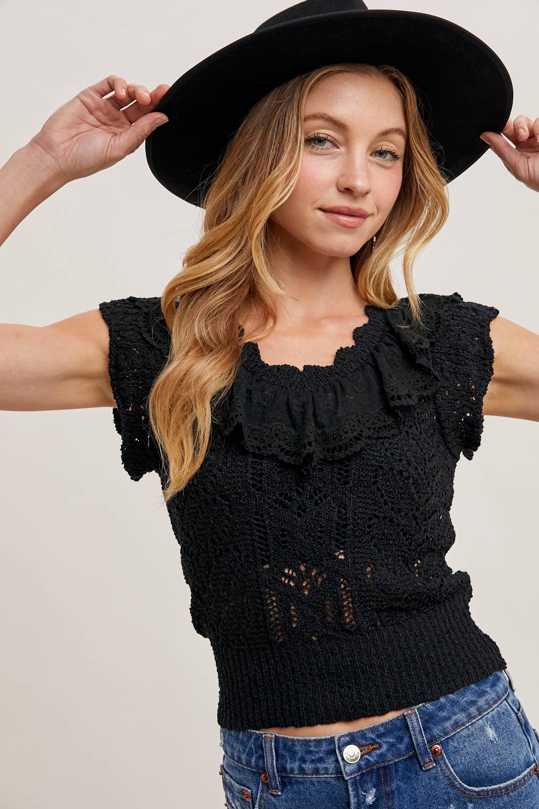 EYELET SWEATER KNIT TOP
