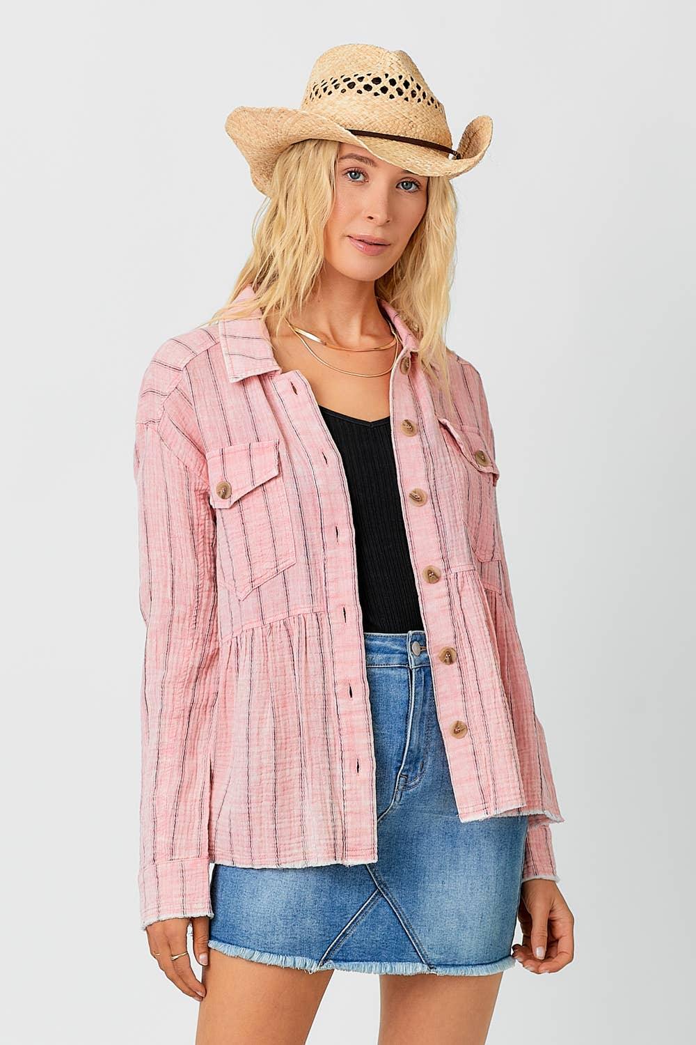 Washed Peplum Jacket - Southern Sassy Boutique