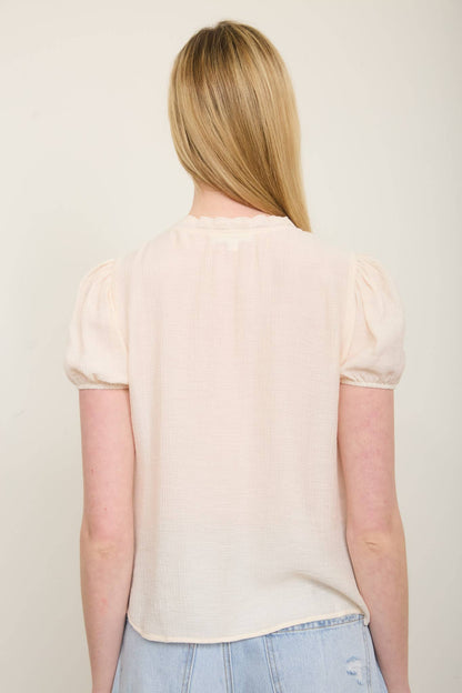 PLUS SCALLOP TRIM V NECK EDGE LACE BUTTON DOWN TOP