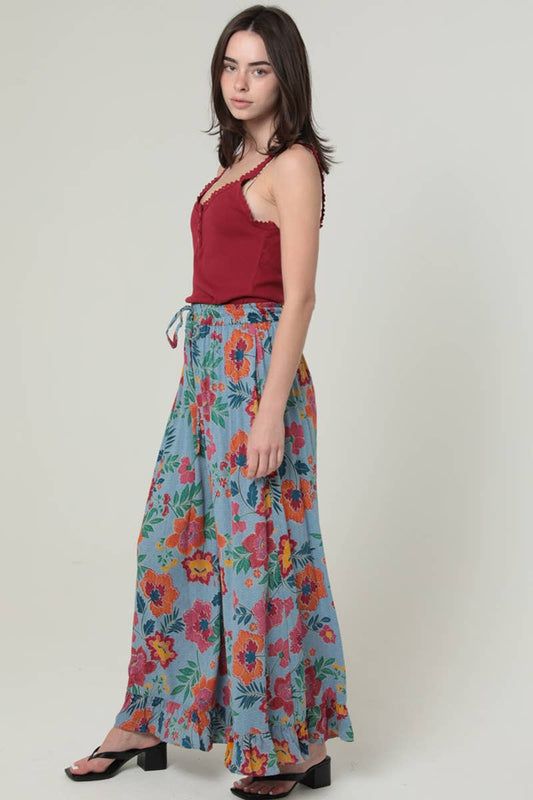 Ruffle Hem Floral Boho Pants.
