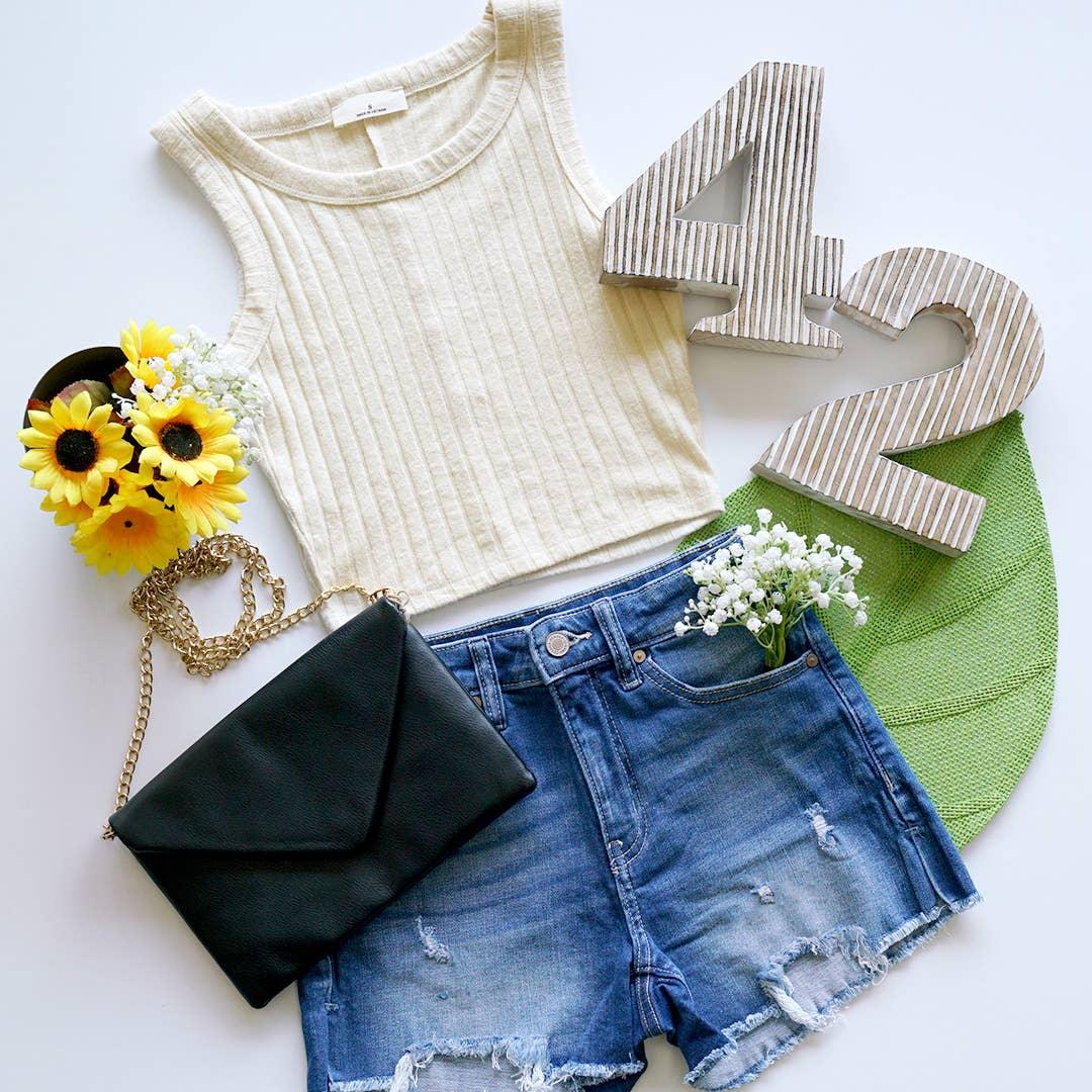 `.0723 Ribbed Sleeveless Crop Tank Top SI-25603 - Southern Sassy Boutique