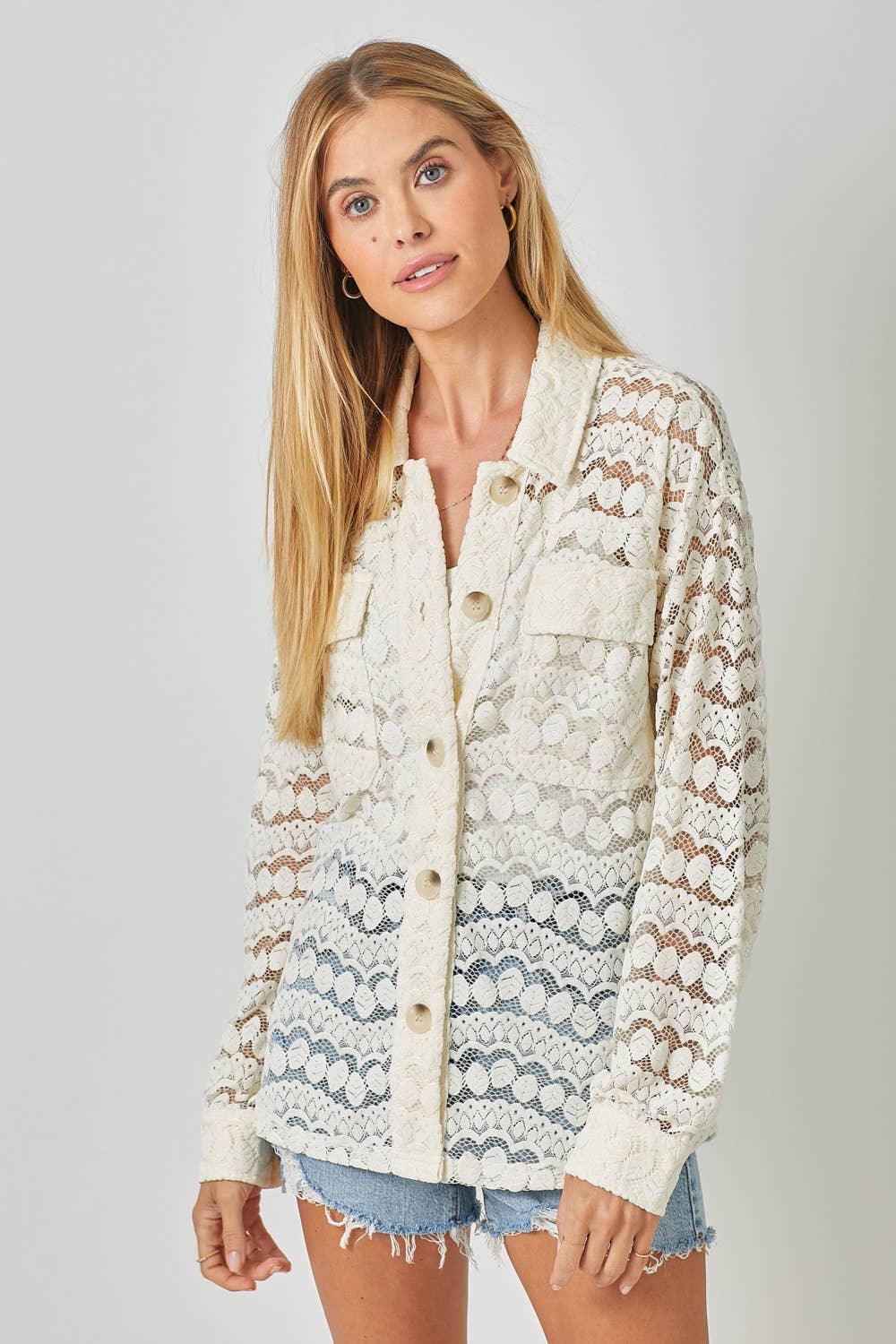 Button Down Lace Shacket - Southern Sassy Boutique