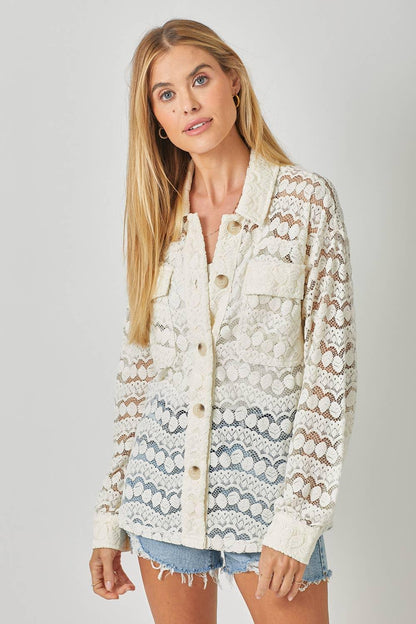 Button Down Lace Shacket - Southern Sassy Boutique