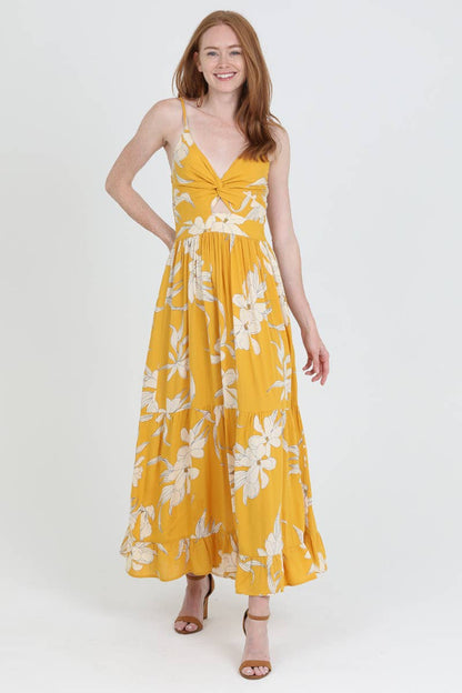 V Neck Twist Front Cut Out Maxi Dress