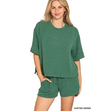Ribbed Half Sleeve Tee & Short Pants 2PC Set