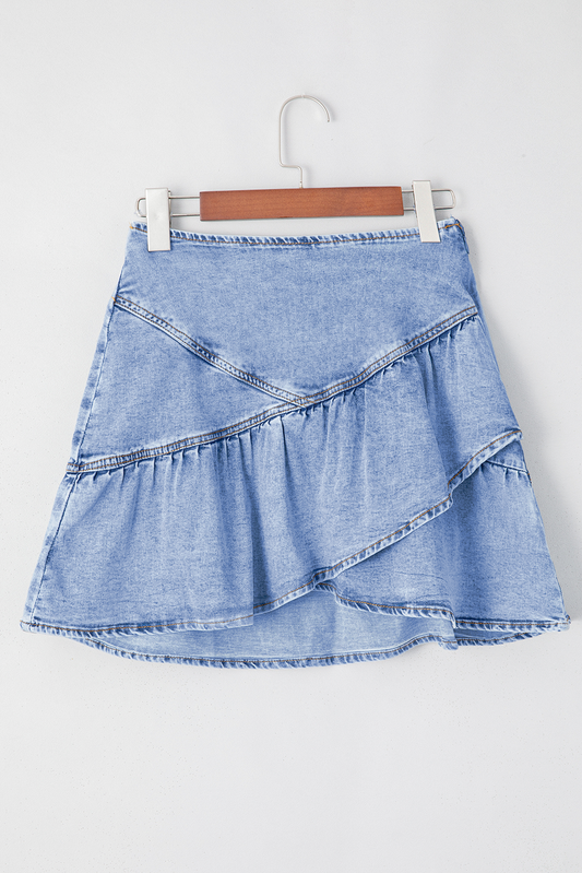 Denim Ruffle Overlay Mini Skirt