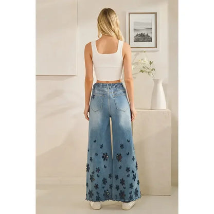 Washed Flower Cutouts Denim - Southern Sassy Boutique