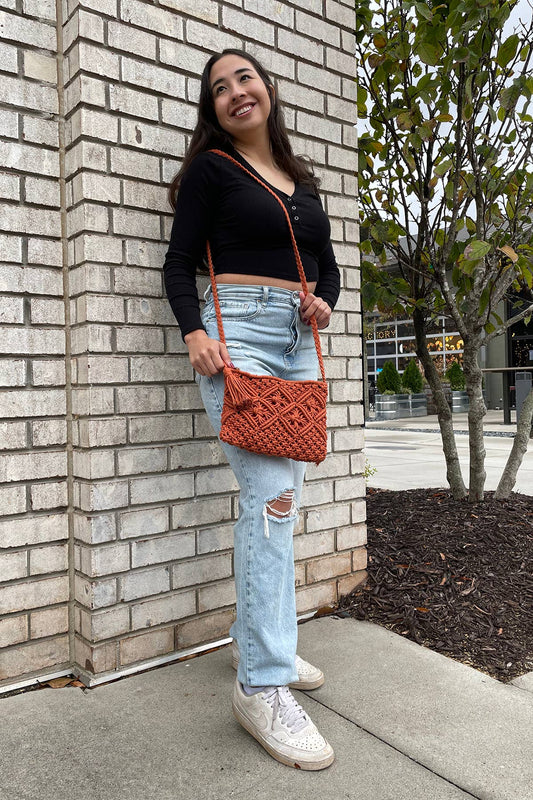 Macrame Crossbody Bag w/ Tassel
