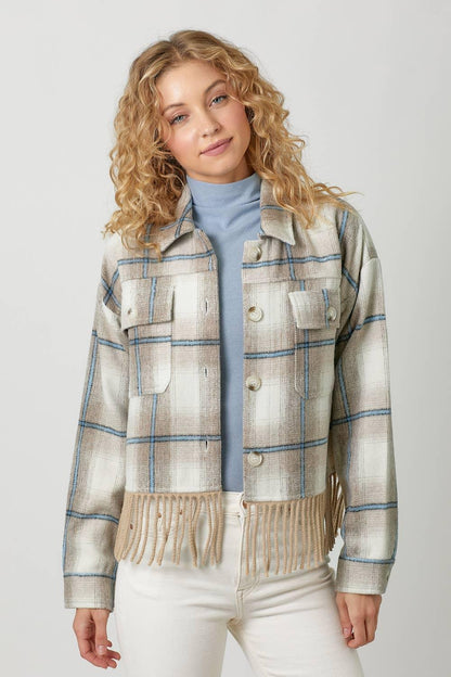 Fringe Plaid Jacket - Southern Sassy Boutique