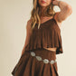SUEDE PLEATED SLEEVELESS TOP AND SHORTS SET